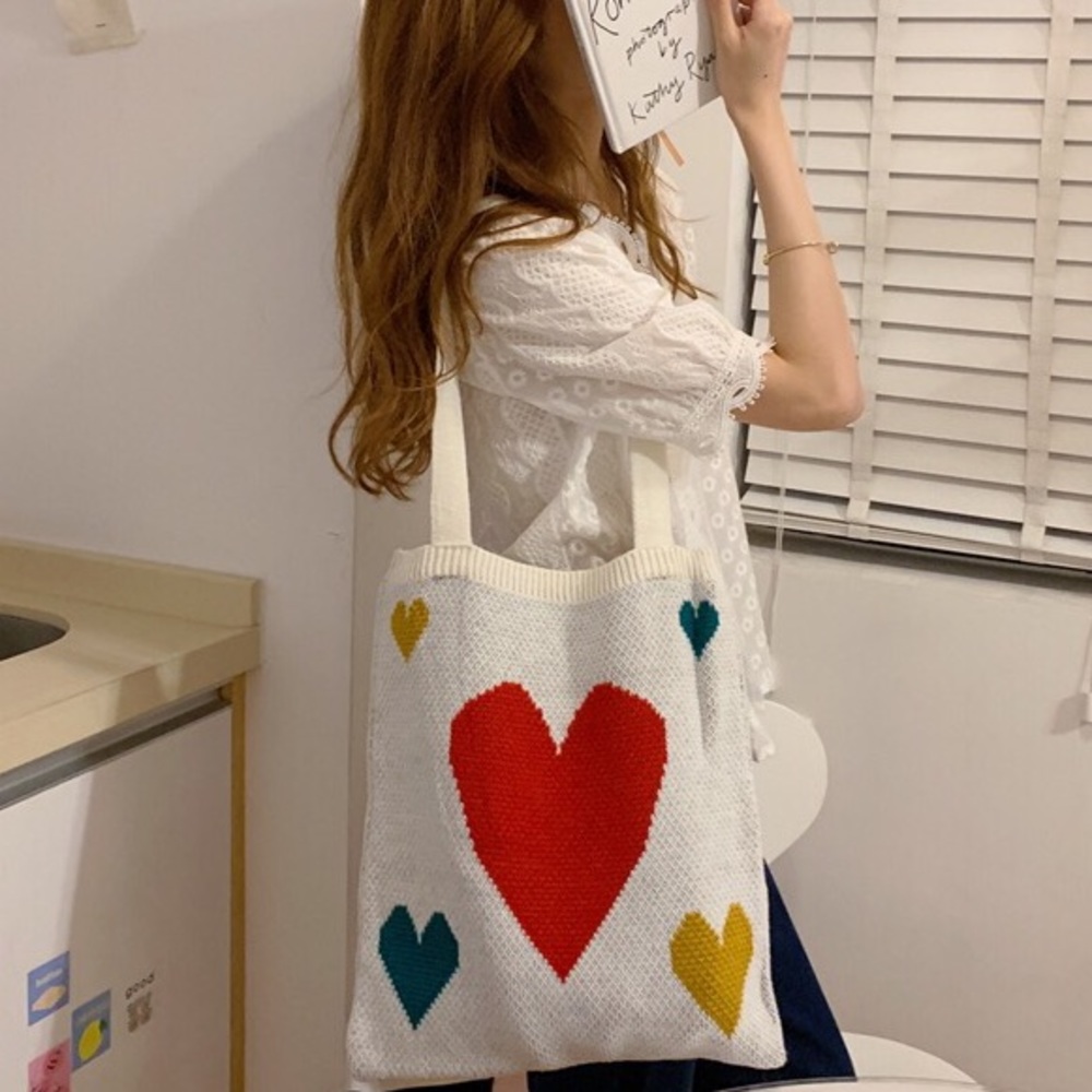 Tote bag fabric cotton womens shoulder bag heart